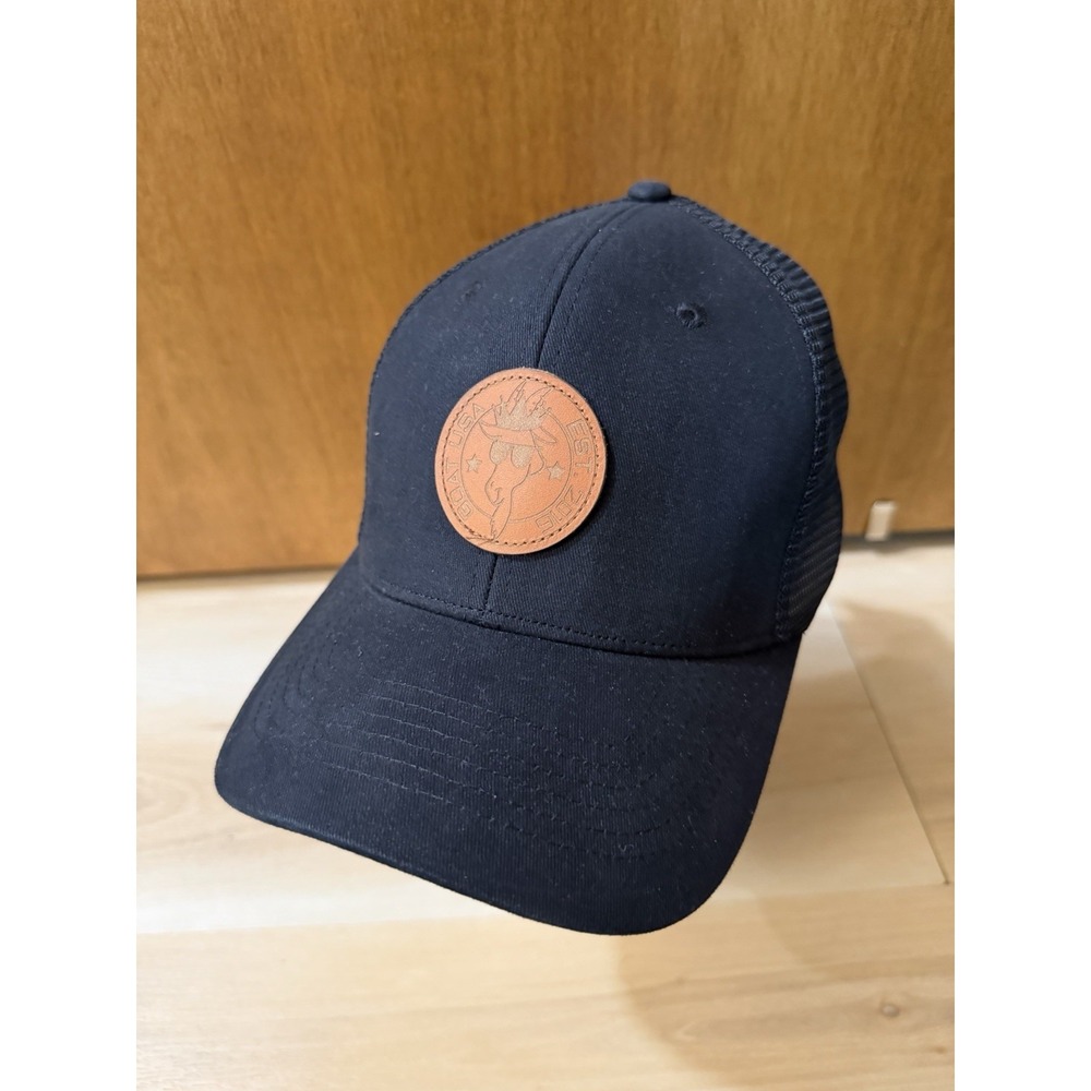 NWT GOAT USA Truckers Hat With Faux Leather Patch Black One Size